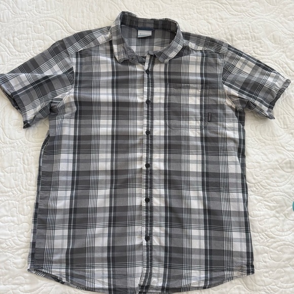 Columbia 100% Cotton‎ Gray Plaid Short Sleeve Button Collared Shirt Men’s L EUC - Picture 7 of 12